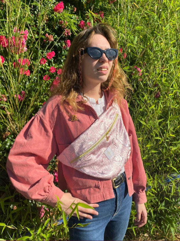 Sac banane jacquard rose et argenté