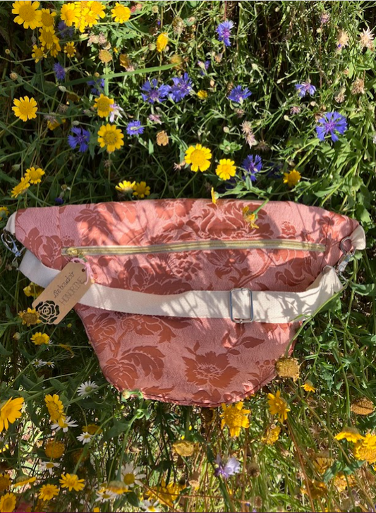 Sac banane jacquard fleuris vieux rose